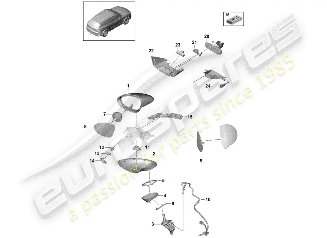 porsche 2020 (cayenne e3 9ya/9yb) rear view mirror inner parts diagram
