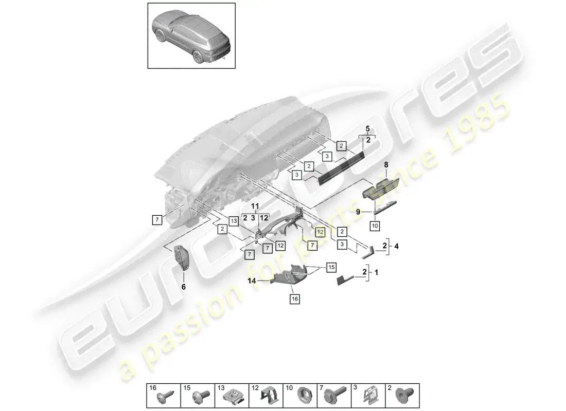 porsche 2020 (cayenne e3 9ya/9yb) dash panel trim part diagram