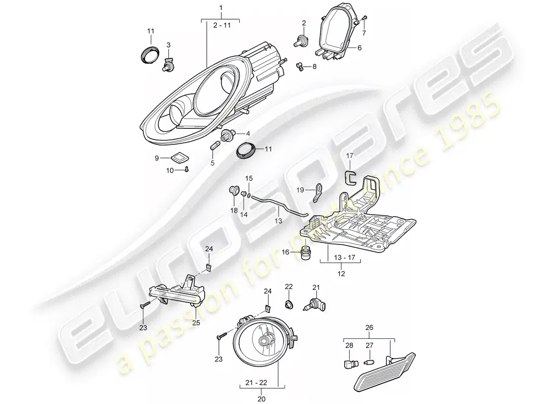 porsche 2011 (987 cayman) headlamp parts diagram