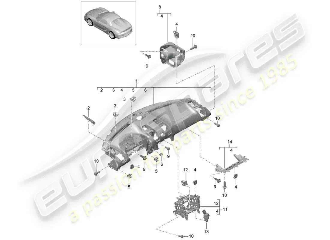 porsche 2016 (981 boxster spyder) dash panel trim parts diagram