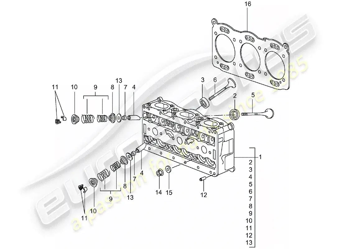 porsche 2001 (996 gt3) cylinder head parts diagram