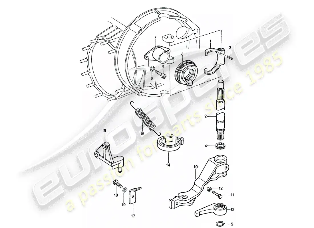 porsche 1987 (911) clutch release - mechanical parts diagram