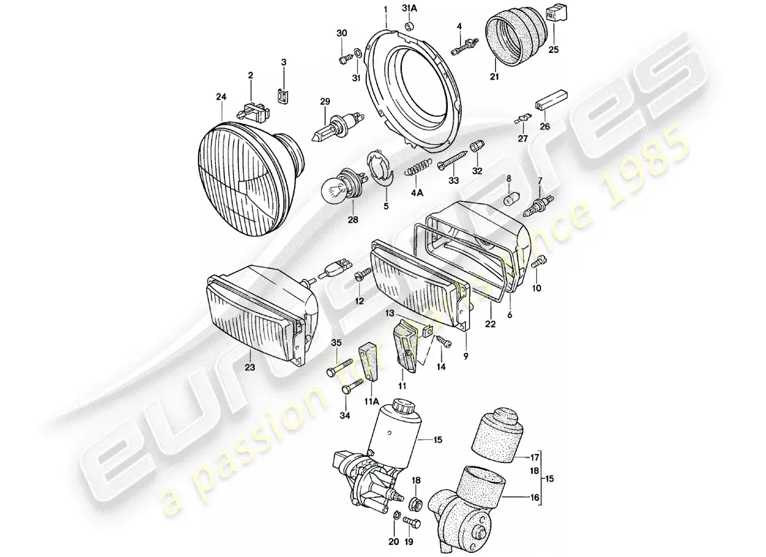 porsche 1980 (924) pop-up headlight - electric motor - for - pop-up headlight - additional headlight parts diagram