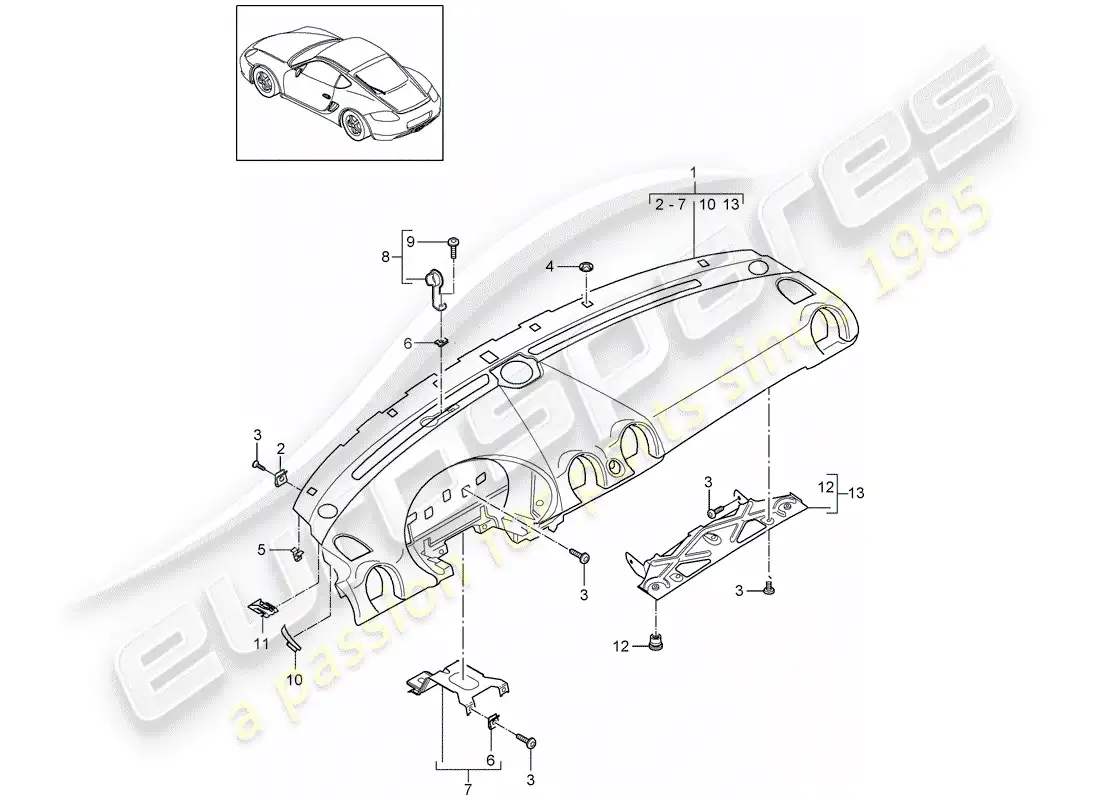 porsche 2009 (987 cayman) dash panel trim parts diagram