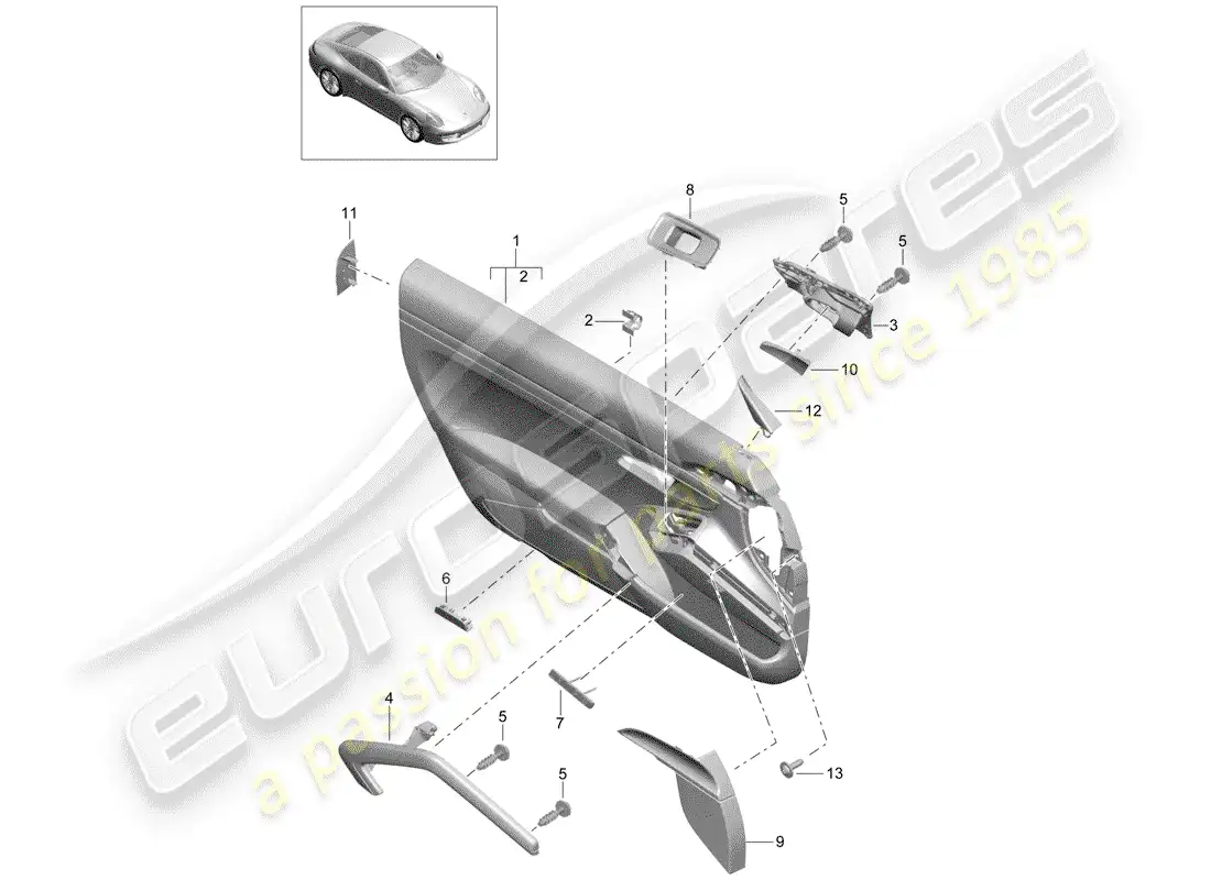 porsche 2016 (991-1) door trim panel (leatherette) parts diagram