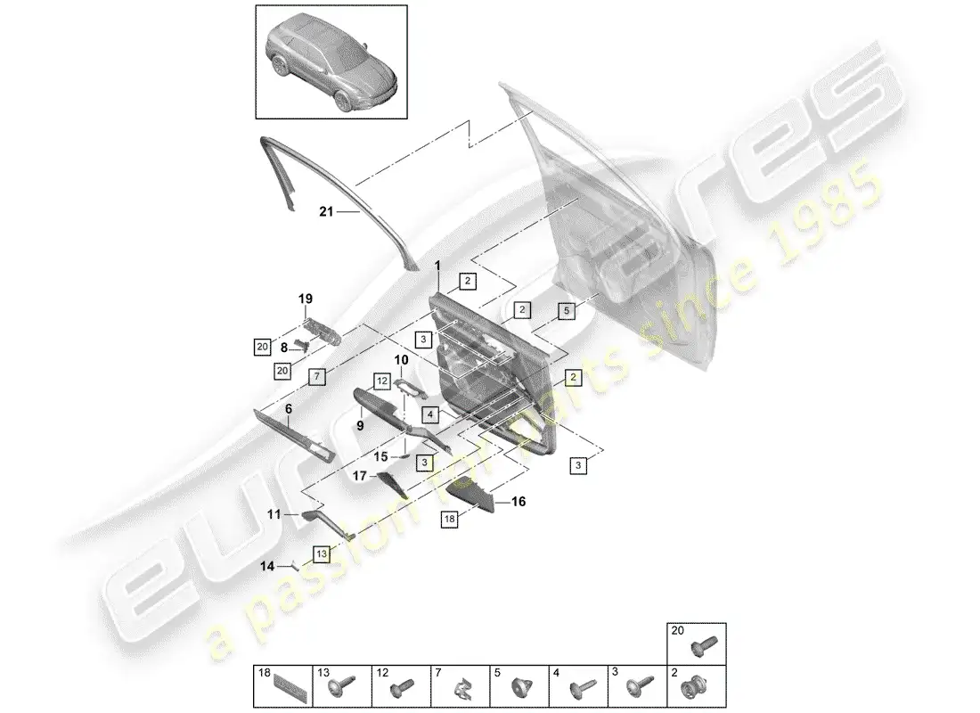 porsche 2019 (cayenne e3 9ya/9yb) door panel parts diagram