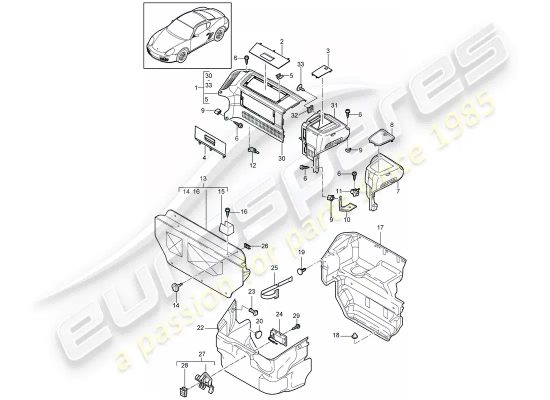 porsche 2011 (987 cayman) luggage compartment parts diagram