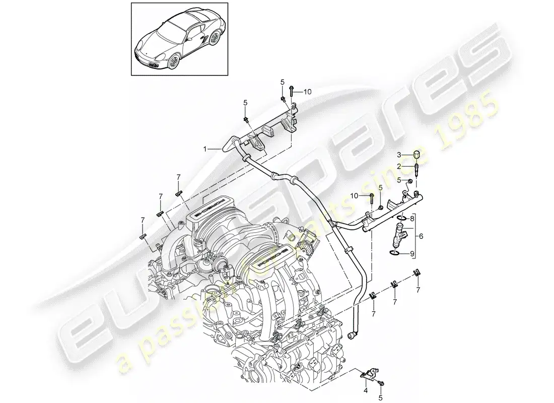 porsche 2009 (987 cayman) fuel collection pipe parts diagram
