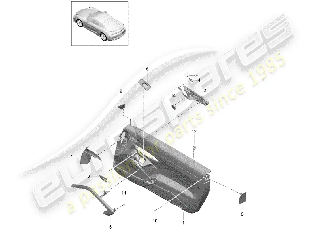 porsche 2016 (981 cayman gt4) door panel part diagram