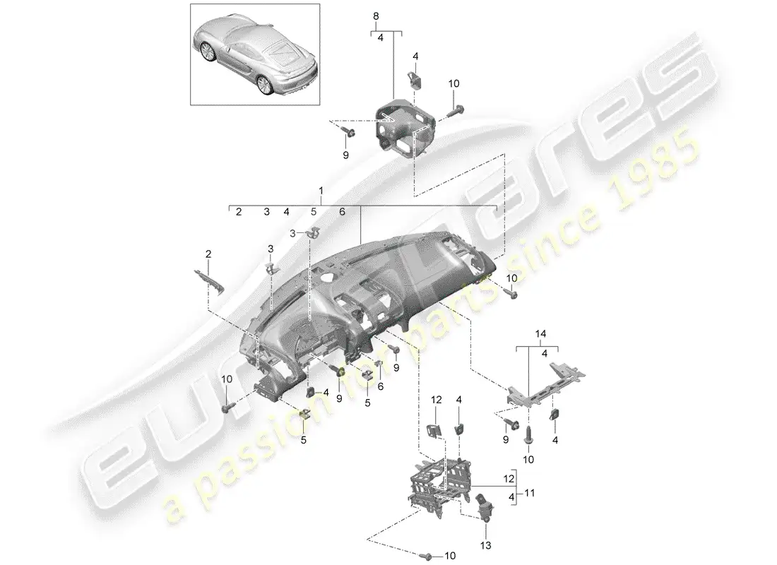 porsche 2016 (981 cayman gt4) dash panel trim part diagram