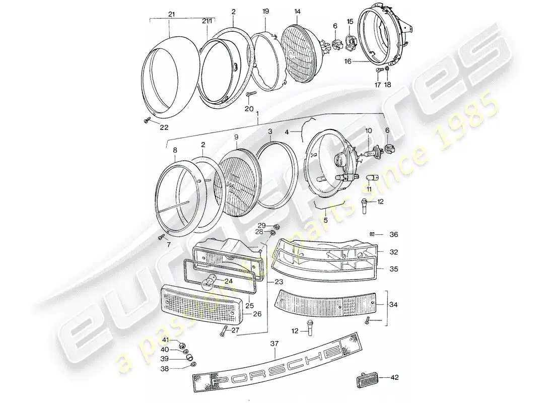 porsche 1975 (911 turbo) headlamp - lighting parts diagram