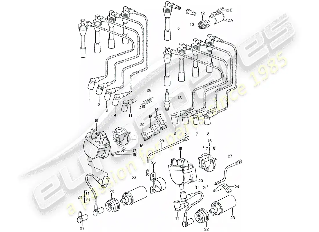 porsche 1990 (928) engine electrics parts diagram