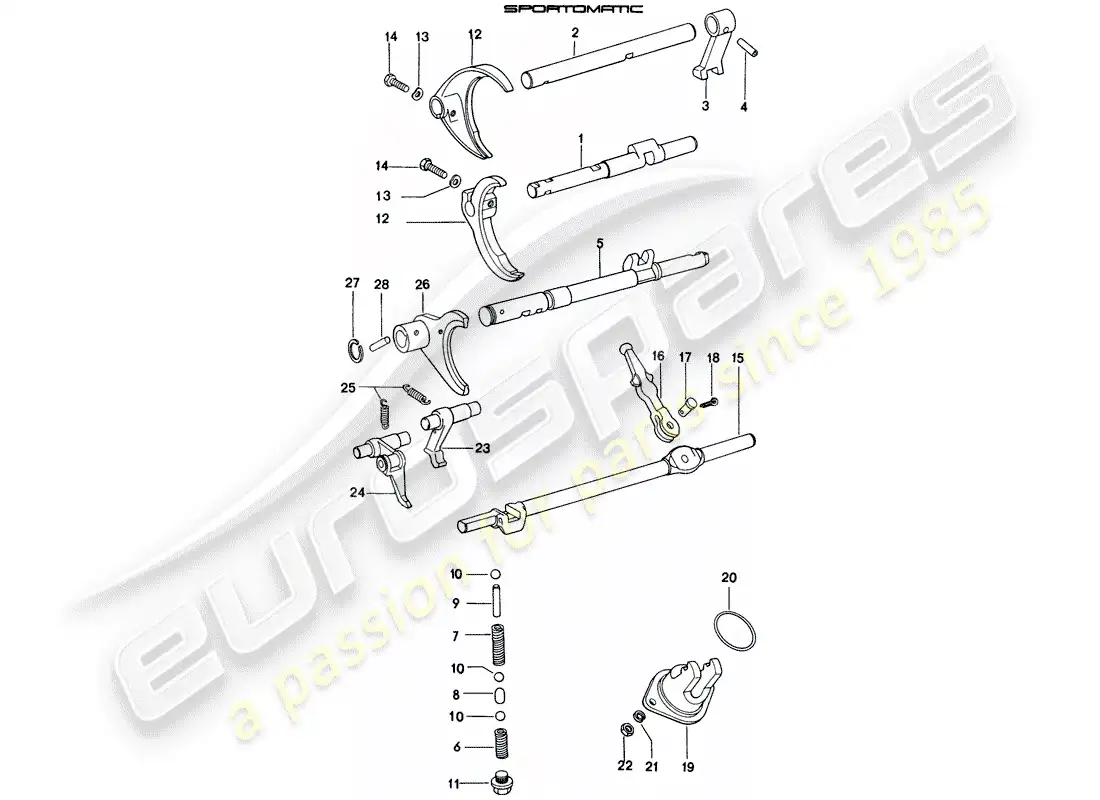 porsche 1971 (914) shift rods - shift forks - differential parts diagram