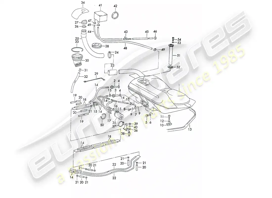 porsche 1973 (911) fuel system - lines - with: - fuel pump - d >> - mj 1971 parts diagram