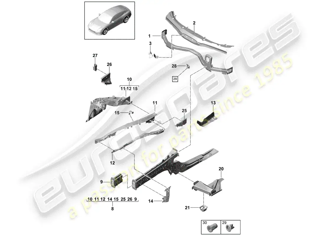porsche 2018 (panamera 971-1) front end parts diagram