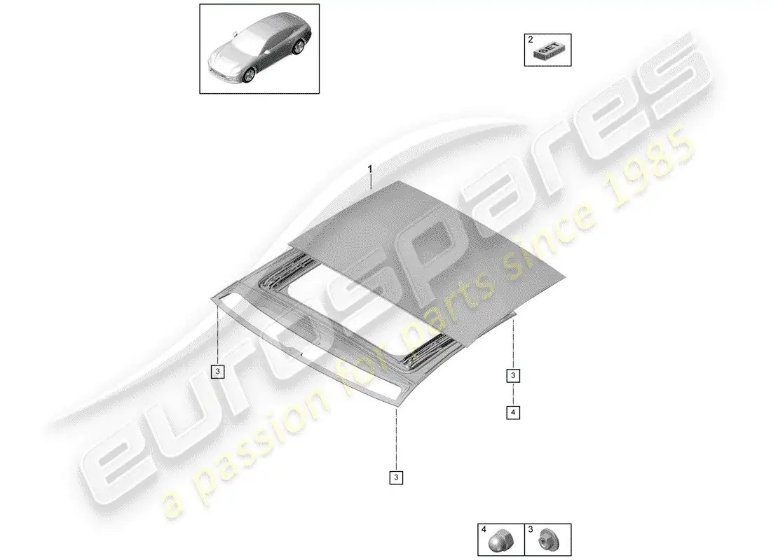 porsche 2019 (panamera 971-1) glass sliding roof parts diagram