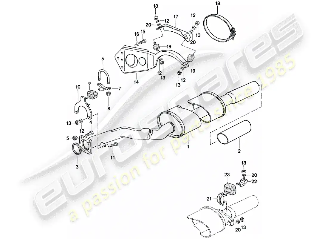 porsche 1980 (924) exhaust system - exhaust silencer, rear parts diagram