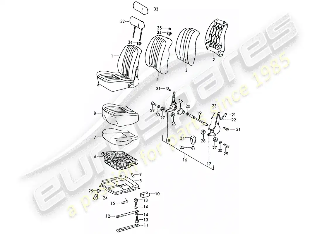 porsche 1970 (911) front seat parts diagram