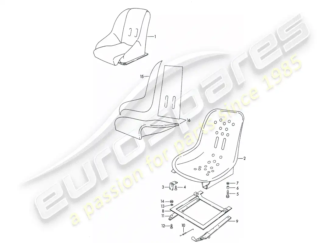 porsche 1964 (356b/356c) seat parts diagram