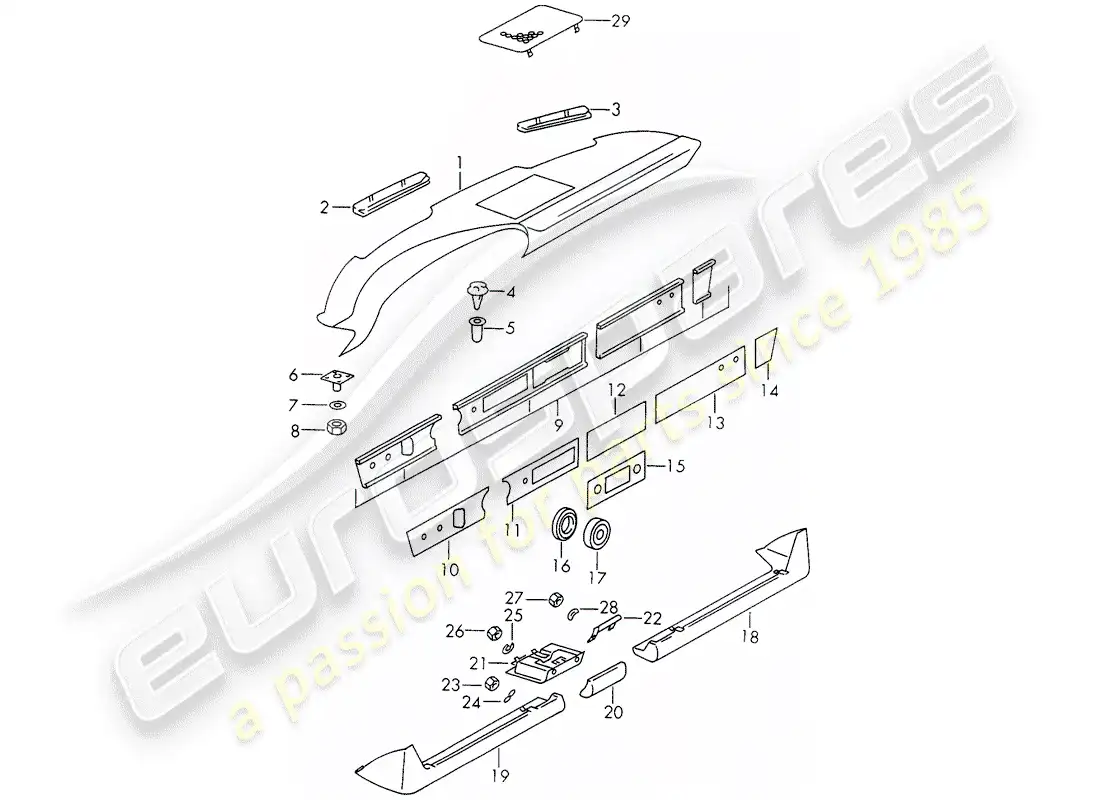 porsche 1970 (911) dash panel trim - with: - ashtray - and - trim cover parts diagram