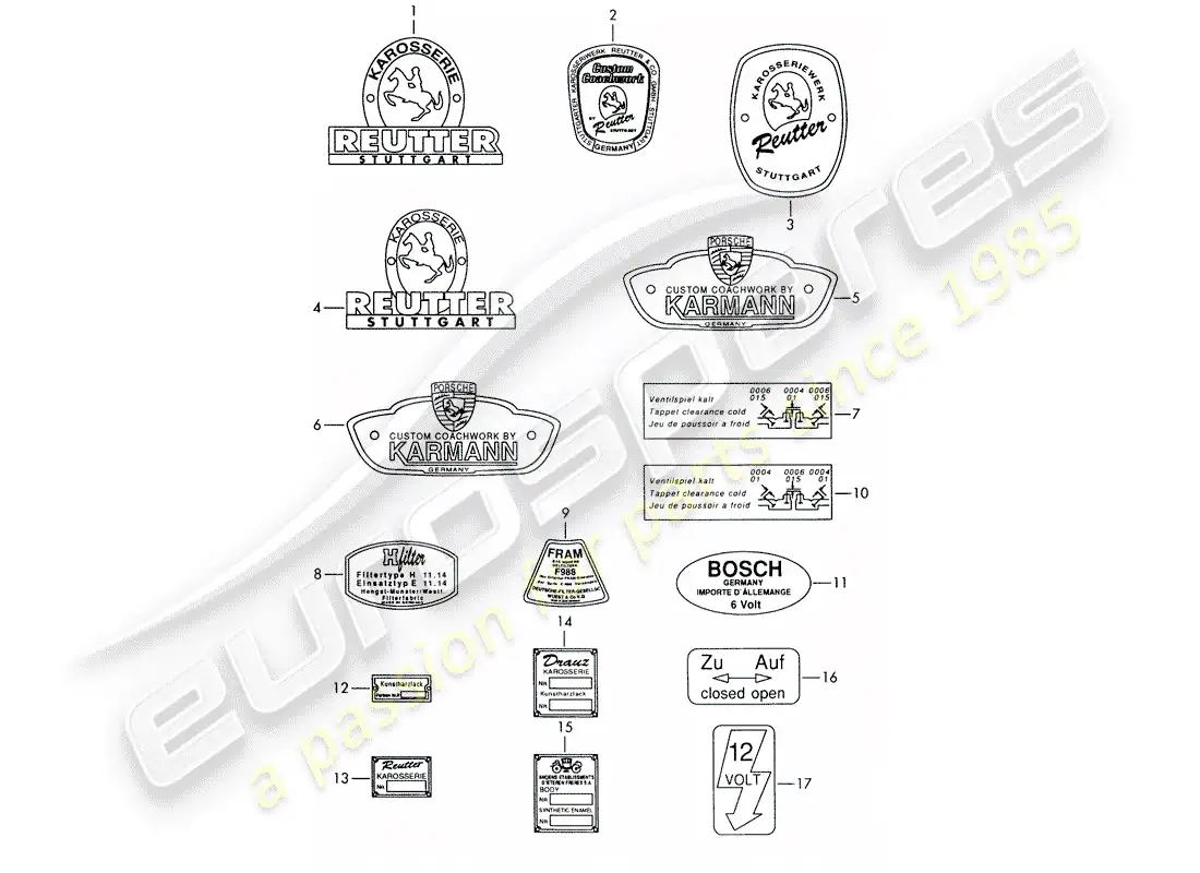 porsche 1954 (356/356a) emblem - sticker parts diagram