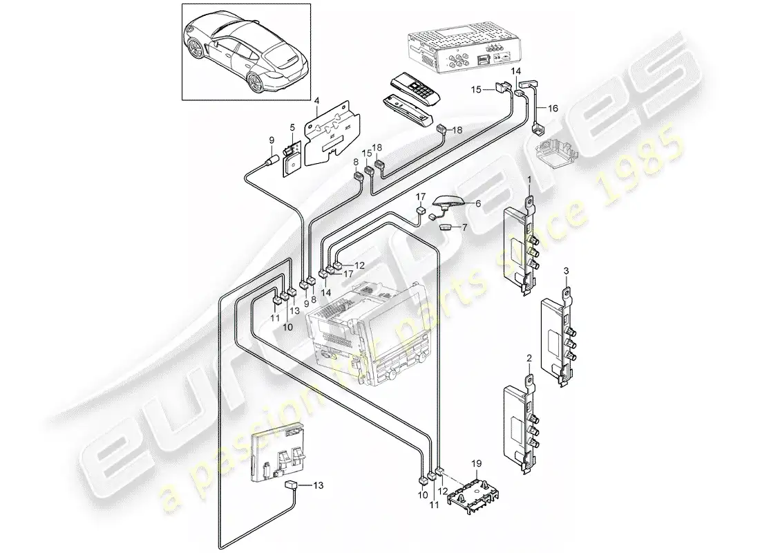 porsche 2011 (panamera 970) antenna booster parts diagram