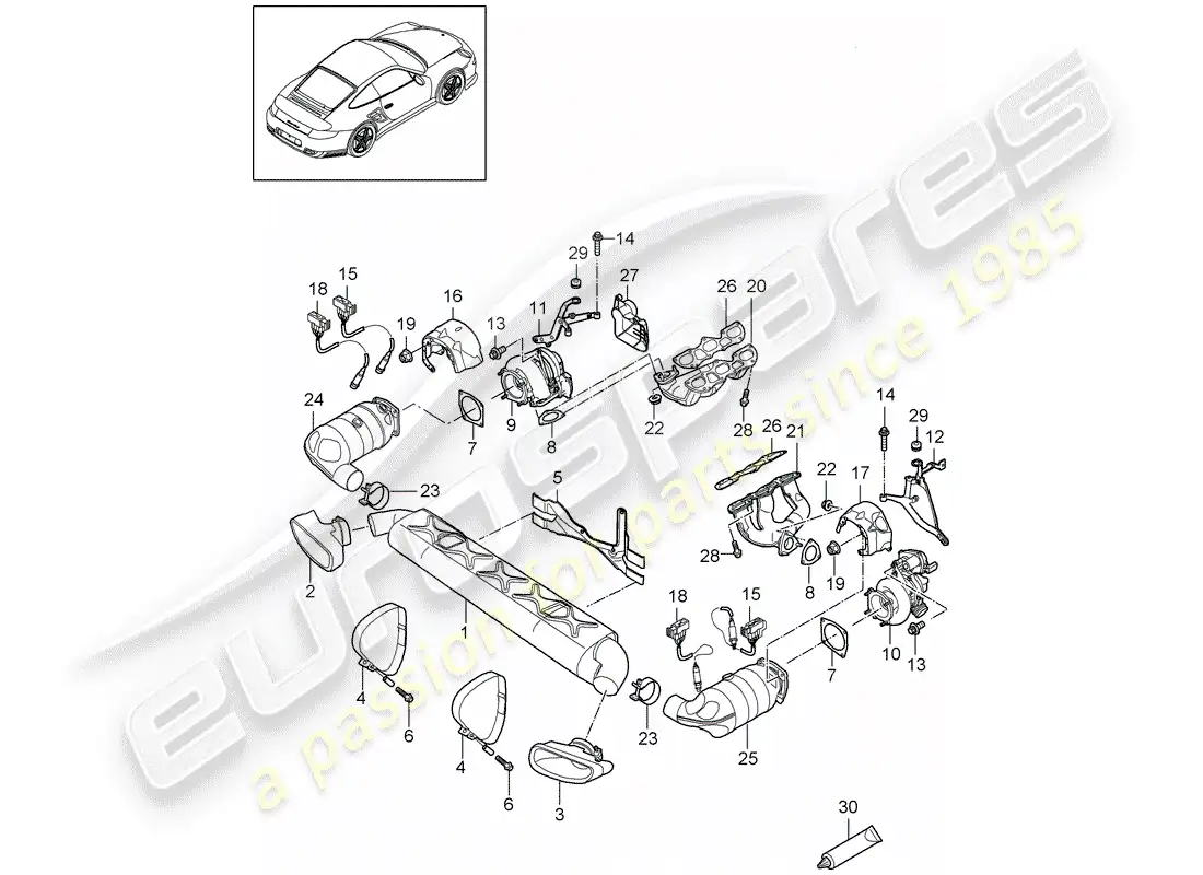 porsche 2012 (997-2 turbo / gt2 rs) exhaust system parts diagram