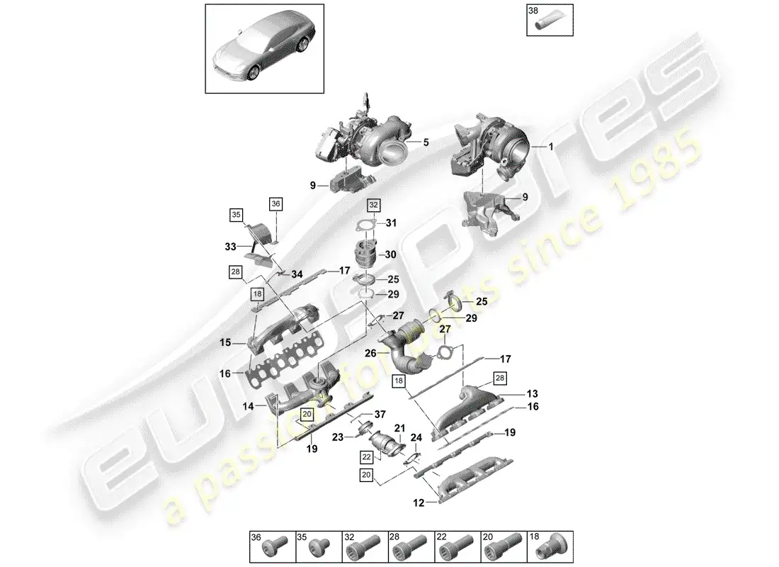 porsche 2019 (panamera 971-1) exhaust gas turbocharger parts diagram