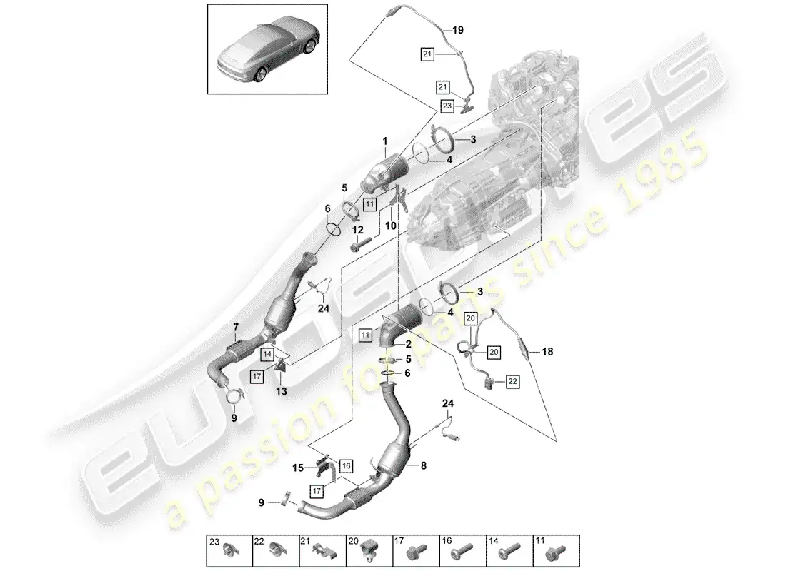 porsche 2020 (panamera 971-1) exhaust system parts diagram