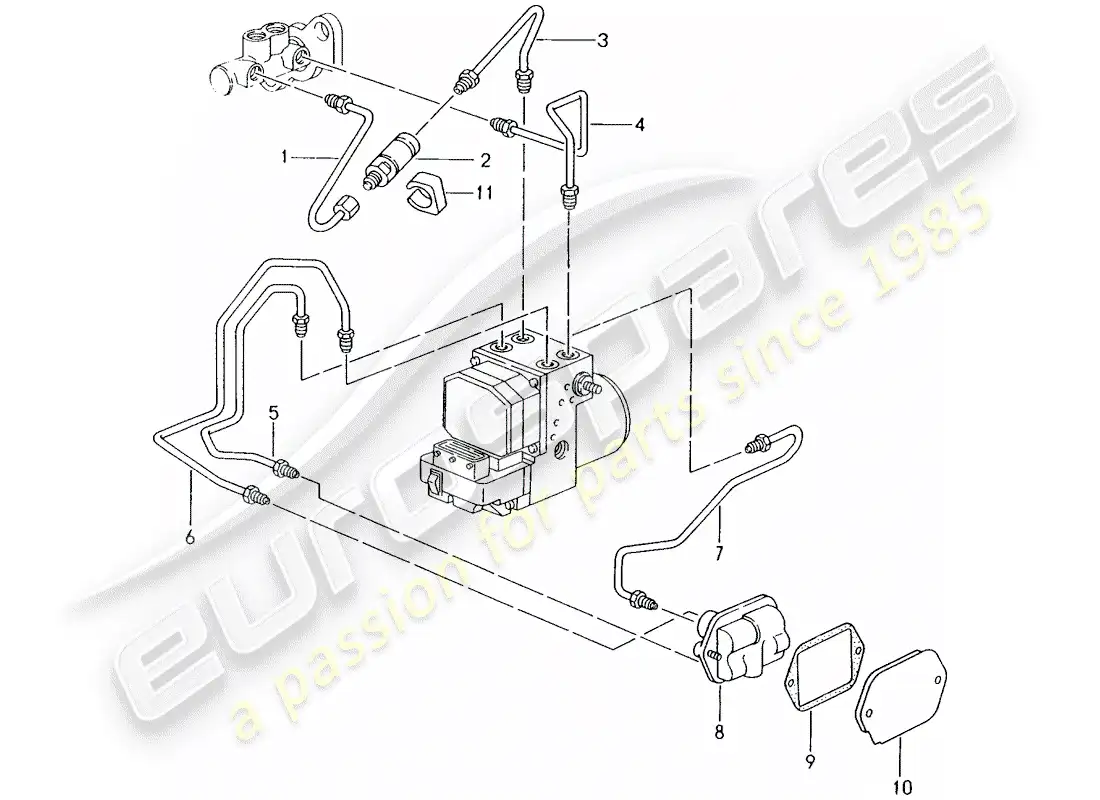 porsche 1999 (986 boxster) brake line - front end parts diagram