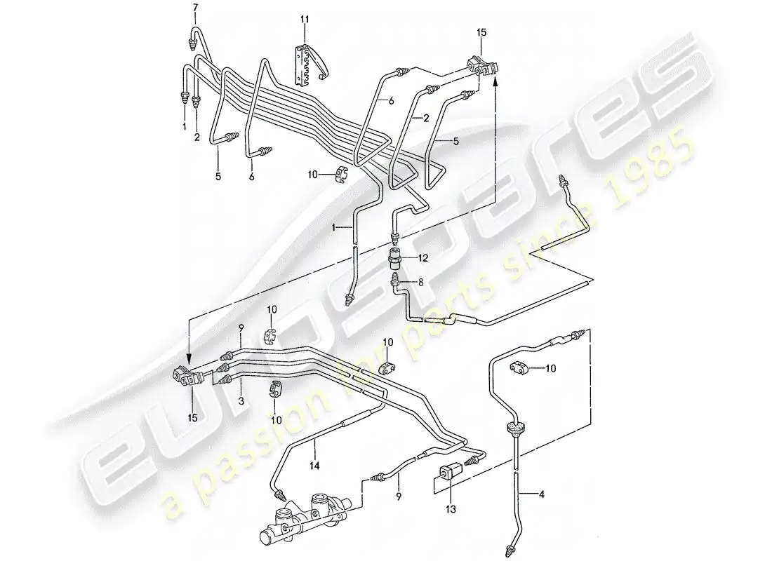 porsche 1989 (944) brake lines - anti-locking brake syst. -abs- parts diagram