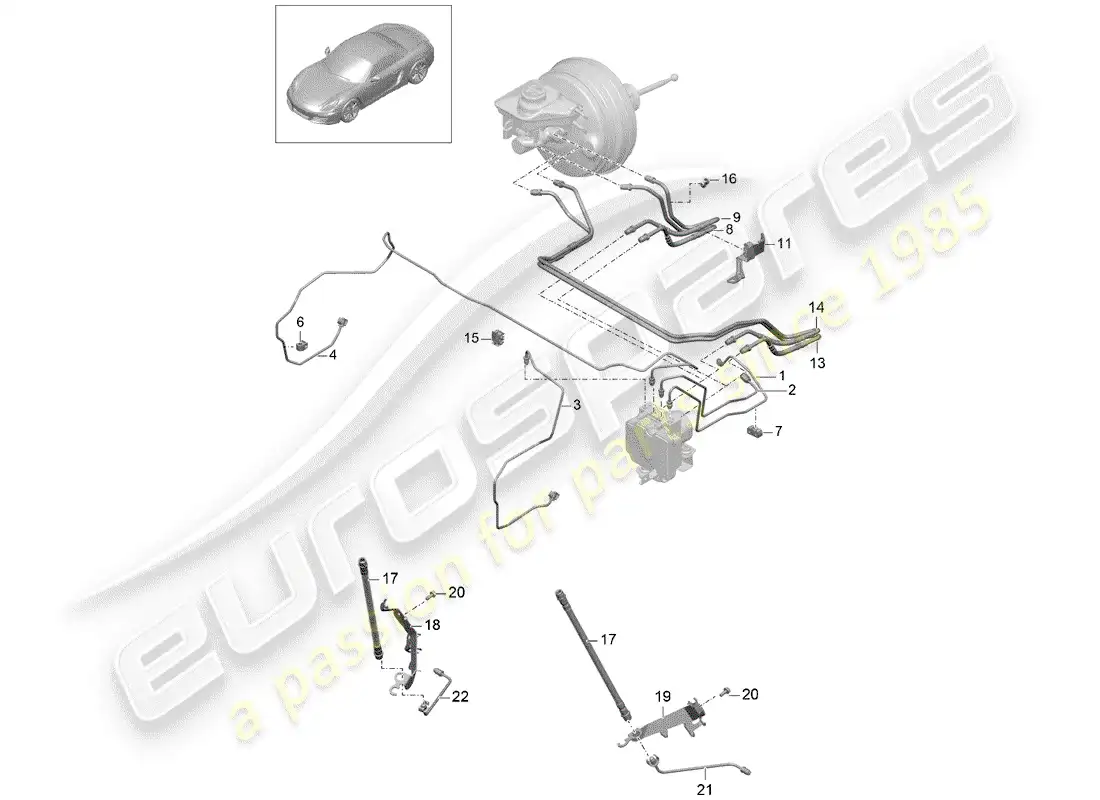 porsche 2016 (981 boxster) brake lines parts diagram