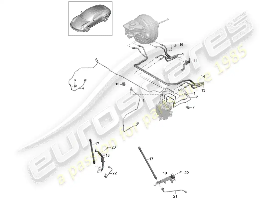 porsche 2012 (991-1) brake lines parts diagram