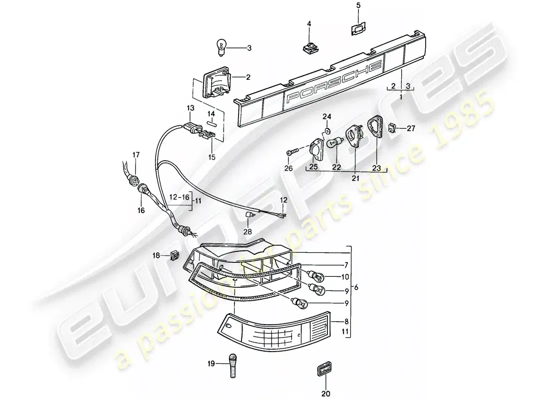 porsche 1987 (911) covering - combined lights parts diagram