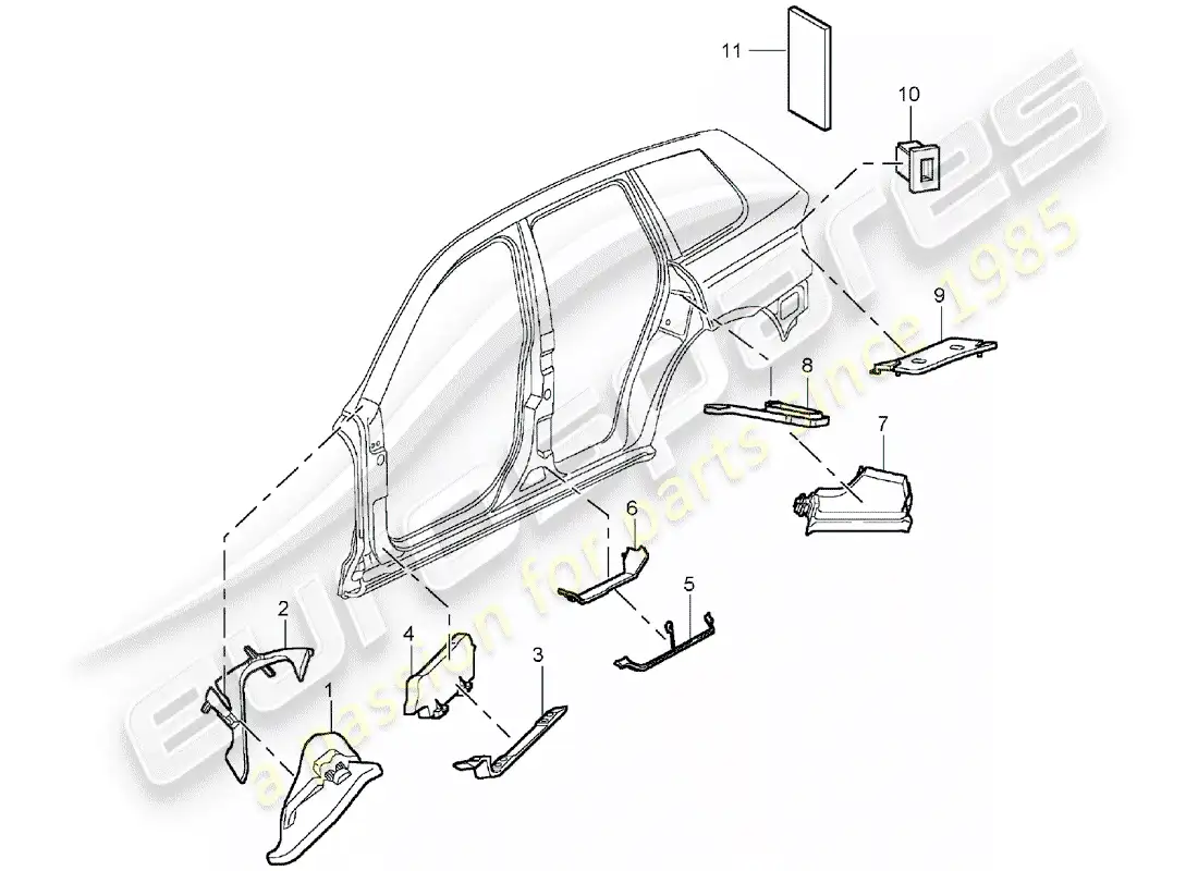 porsche 2005 (cayenne e1 9pa) sound absorber parts diagram