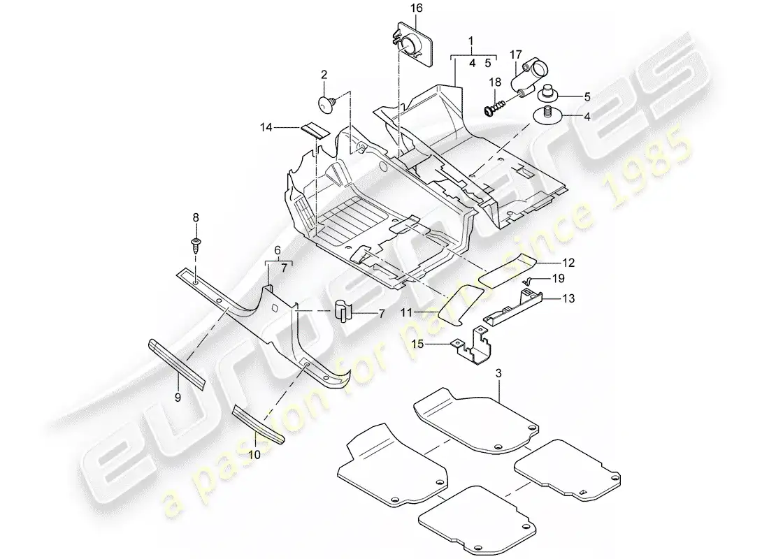 porsche 2005 (cayenne e1 9pa) floor cover part diagram