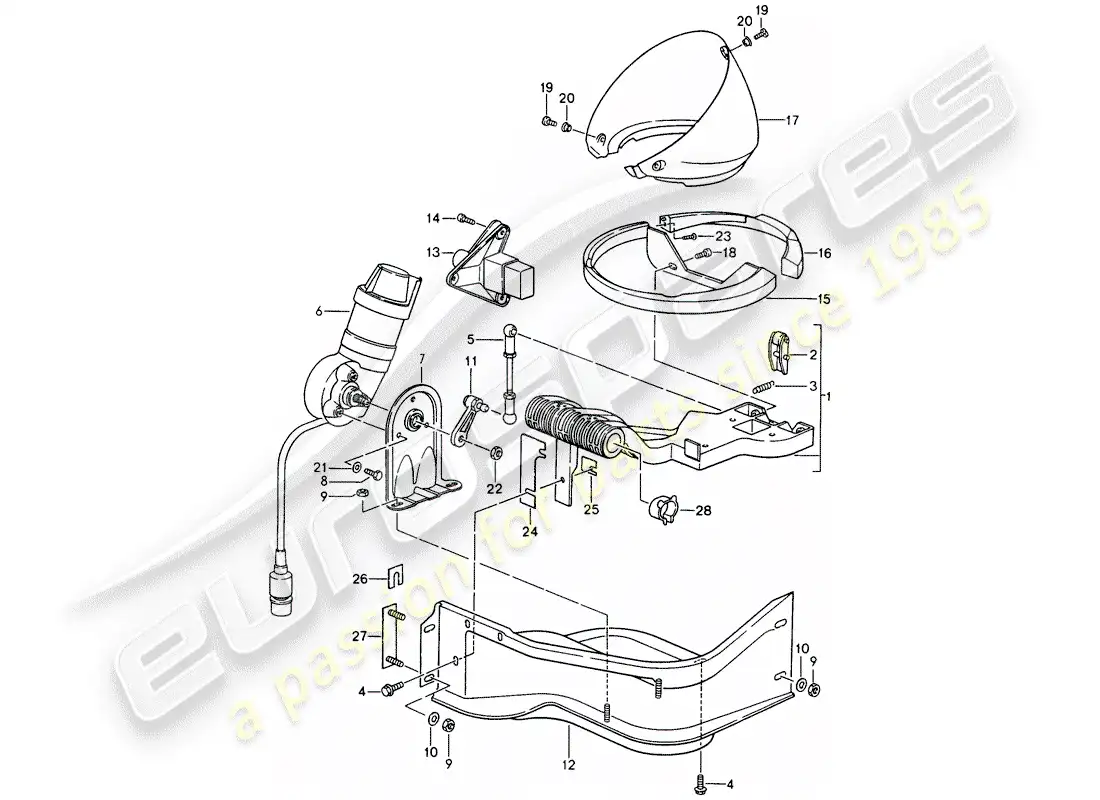 porsche 1992 (968) pop-up headlight parts diagram