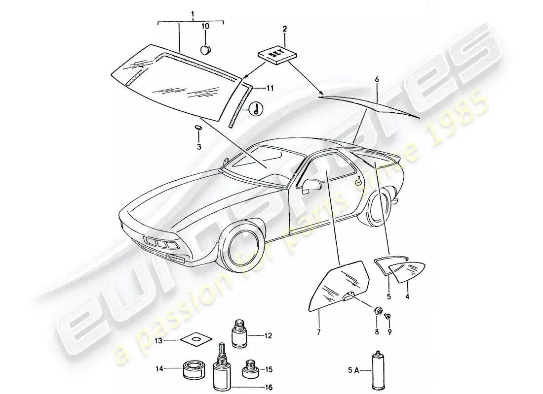 porsche 1994 (928) window glazing parts diagram