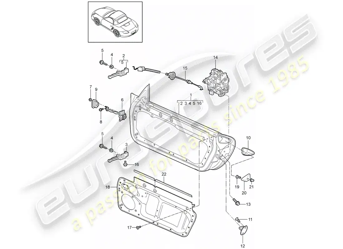 porsche 2009 (987 boxster) door shell parts diagram