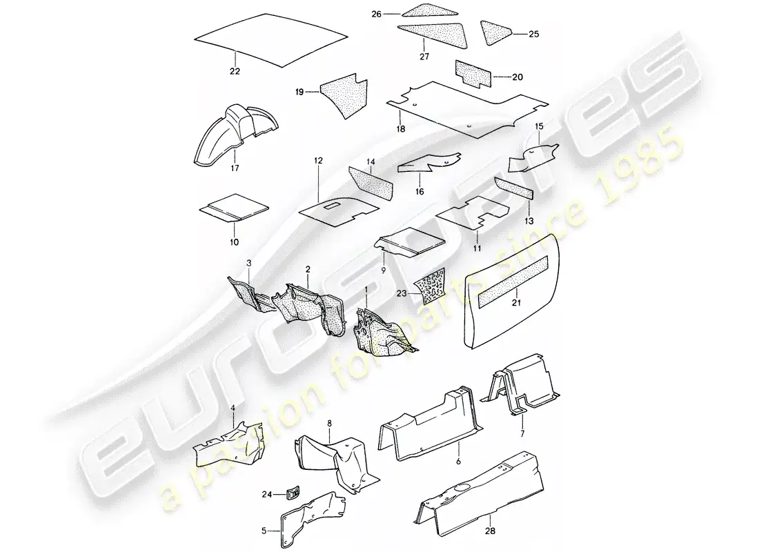porsche 1991 (944) sound absorber parts diagram