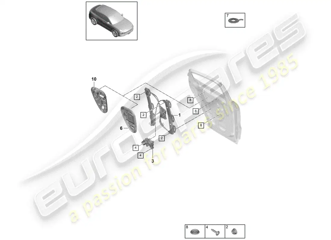 porsche 2018 (cayenne e3 9ya/9yb) window regulator parts diagram