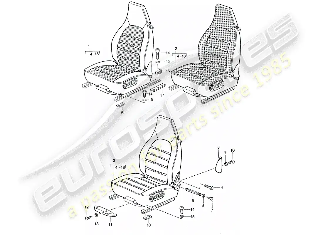 porsche 1991 (944) seat - complete parts diagram