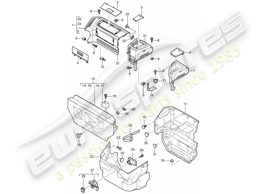 porsche 2006 (987 cayman) luggage compartment parts diagram