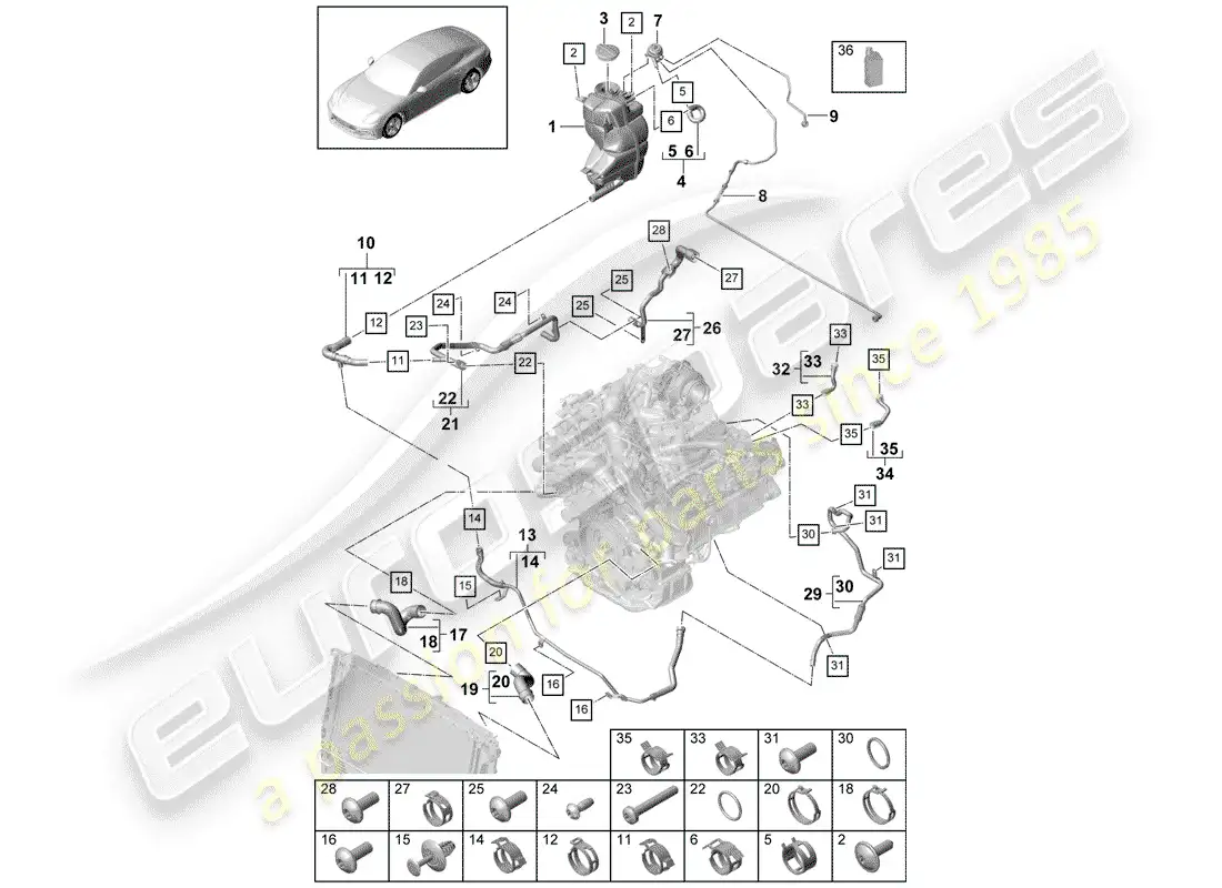 porsche 2017 (panamera 971-1) water cooling part diagram