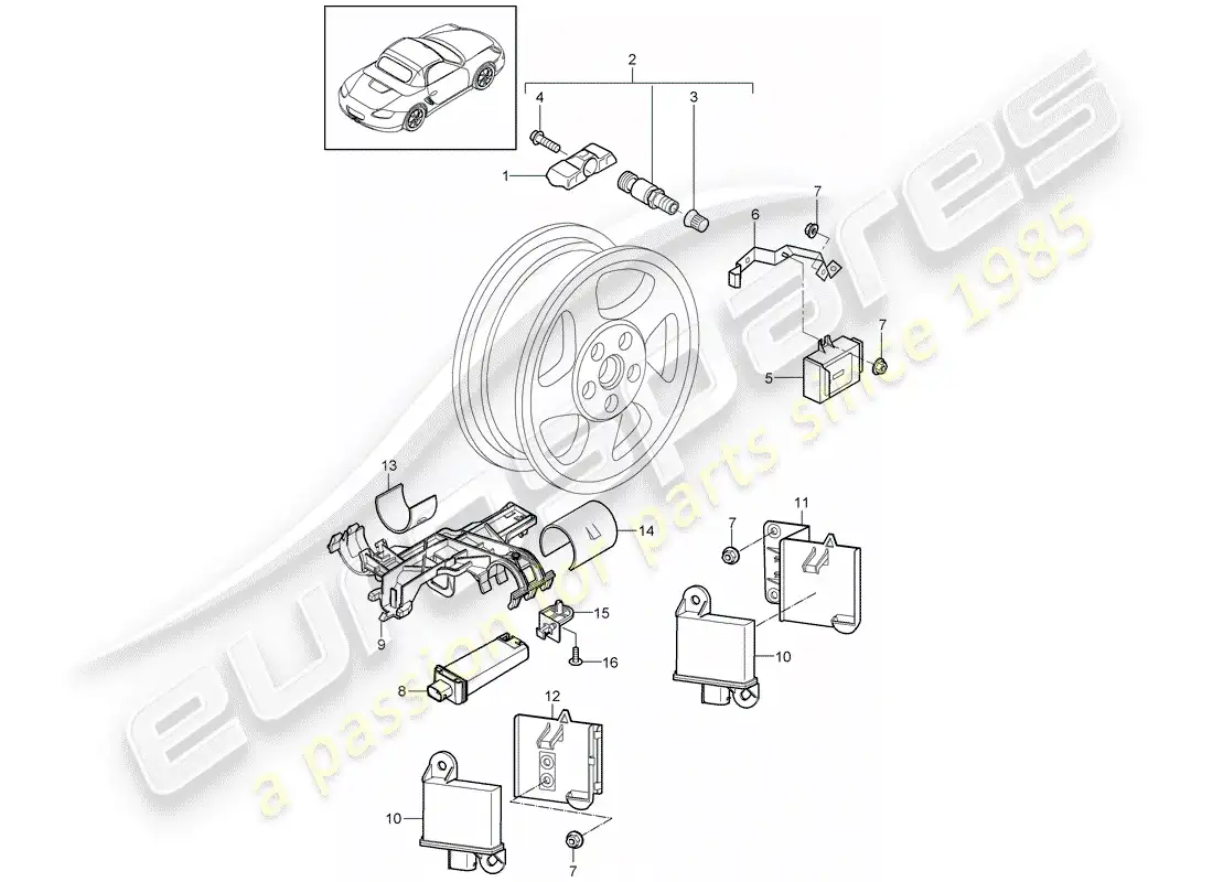 porsche 2010 (987 boxster) tire pressure control system parts diagram
