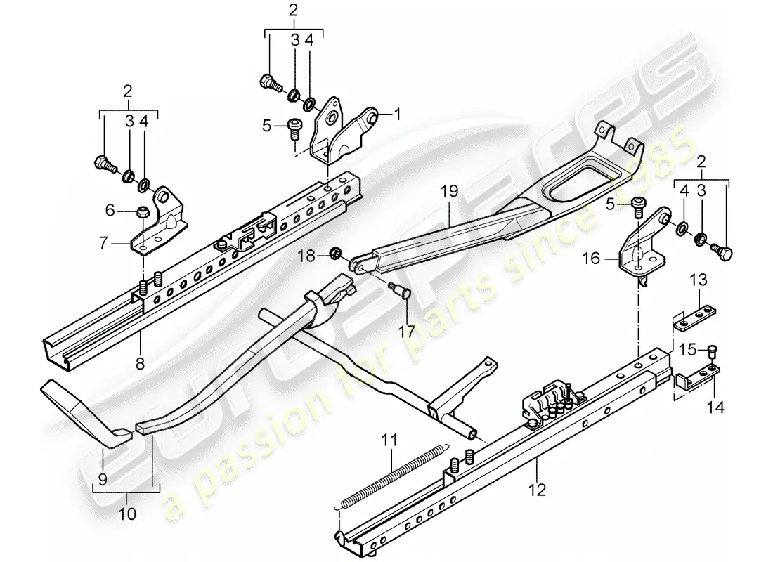 porsche 2001 (996 turbo / gt2) sports seat - seat frame without hight - adjustment parts diagram