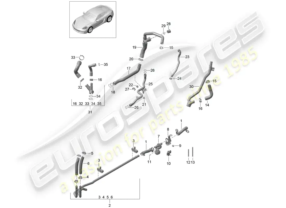 porsche 2020 (718 cayman) water cooling parts diagram