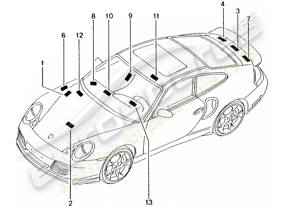 porsche 2001 (996 turbo / gt2) signs/notices parts diagram