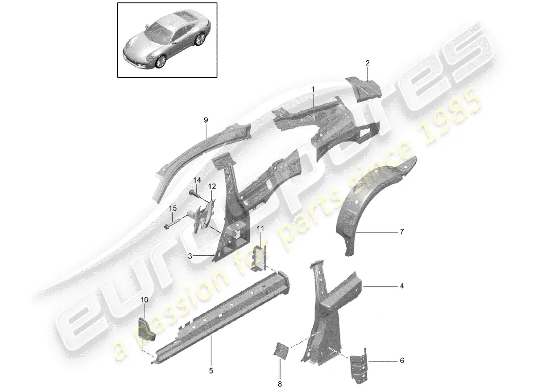 porsche 2012 (991-1) side panel parts diagram