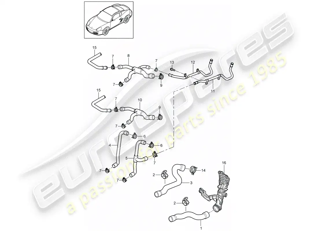 porsche 2007 (987 cayman) water cooling 1 parts diagram